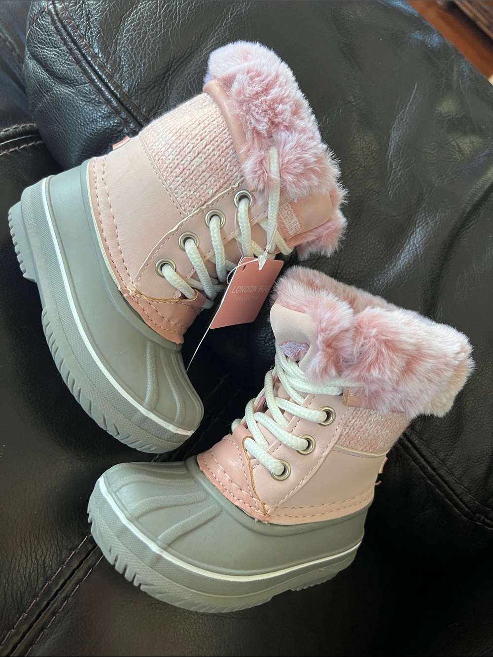 London Fog Pink Faux-Fur Duck Boots for Kids